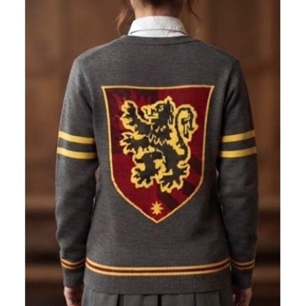 Harry Potter Gryffindor Cardigan Sweater Grey Gold Burgundy Large